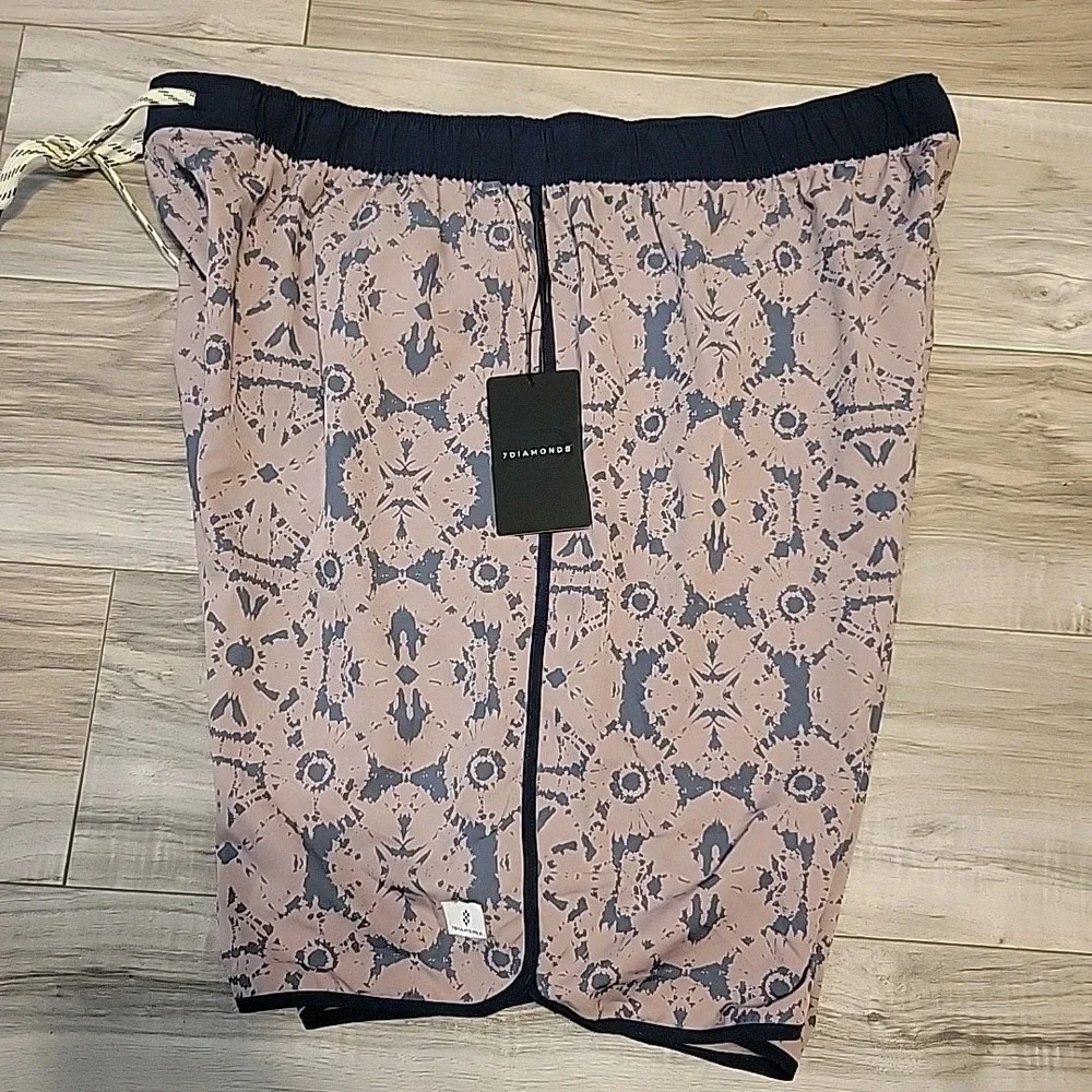 7 Diamonds Core Active Shorts Mens XXL Black Purple Geometric AOP NEW